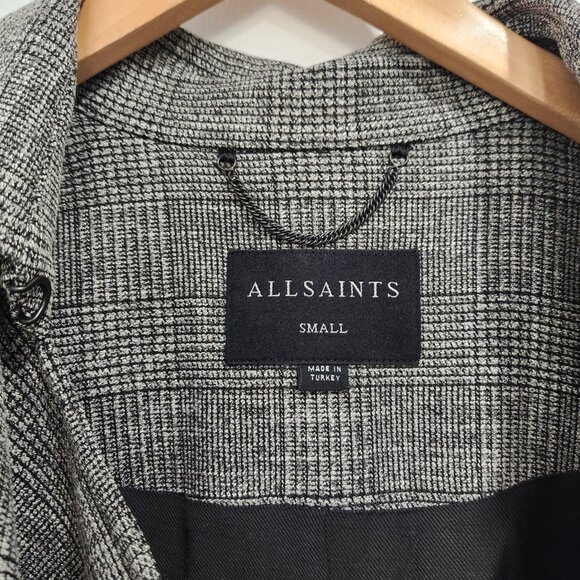 Allsaints Check Print Single Button Tie Waist Trench Coat - Picture 7 of 15